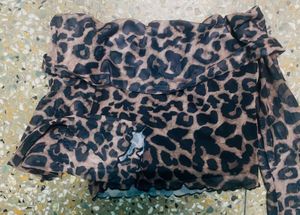 Outzidr Beige Off Shoulder Animal Print Top