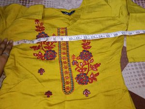 Yellow Embroidered Kurti
