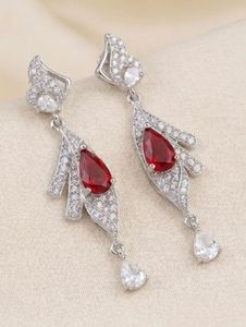 Elegant Red &amp; White Gemstone Dangle Earrings