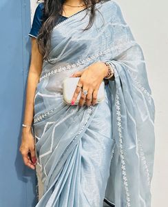 Elegant Blue Embroidered Saree