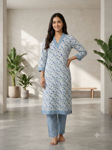Blue Paisley Print Kurta with Pants Set