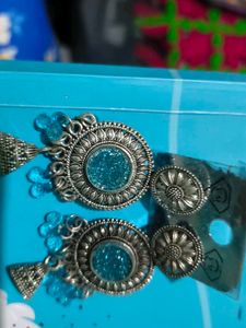Sparkling Blue Jhumka Earrings