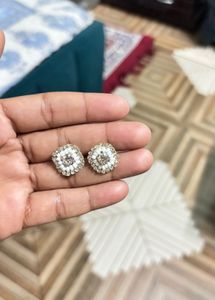 Elegant White & Gold Stud Earrings