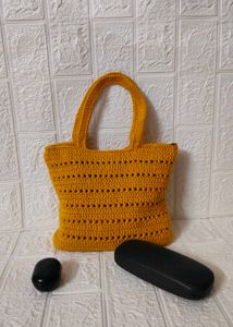 Handmade Crochet Tote Bag - Mustard Yellow