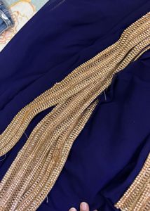 Navy Blue Saree With Border And wit Blouse Fabric