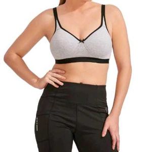 Comfortable Grey Sports Bra with Black Trim