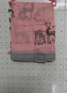 Pink Saree with Deer Print