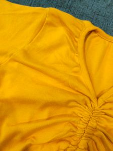 Yellow Ruched V-Neck Top