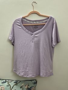 Comfortable Lavender Ribbed Henley Top and bottom
