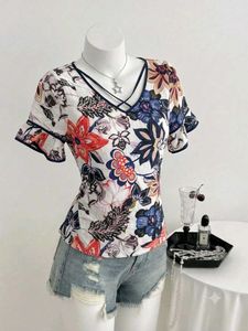 Vibrant Floral Print Top with Strappy Neckline