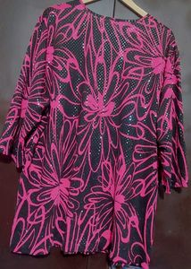 Pink 💗&amp; Black Floral Print Partywear Top 50 Bust