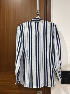 Stylish Blue &amp; White Striped Tie-Neck shirt