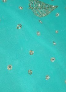Teal Saree with Gold Leaf Embellishmen cut dana wo
