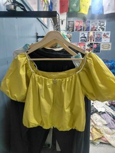 Yellow Puff Sleeve Bardot Top