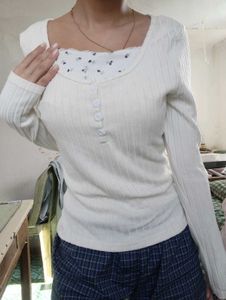 cream henley full sleeve top + fake cami peakin