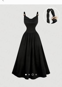 Elegant Black Midi Dress with Gold Accents