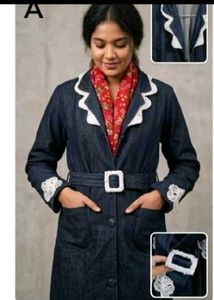 Denim Trench Coat with Lace Trim