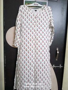 White Kurta with Floral Print
