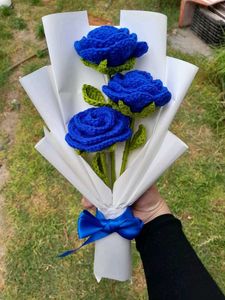 Handmade Crochet Blue Roses Bouquet
