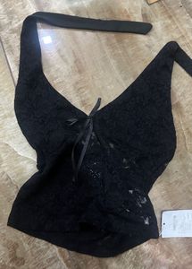 y2k black Lace Halter Top