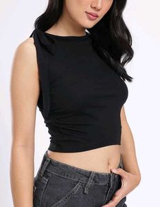 Black Cropped Top with Tie Shoulders