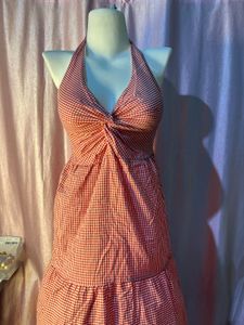 Red Gingham Halter Neck Dress