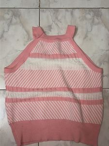 Pink &amp; White Striped Knit Tank Top