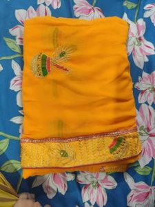 Vibrant Yellow Embroidered Saree