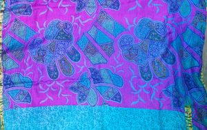 Vantage  Blue Saree with Pink Border