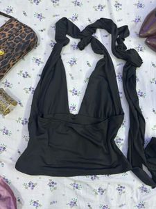 Black Halter Neck Wrap Top 🐆🎱