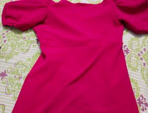 Vibrant Pink Puff Sleeve Wrap Dress