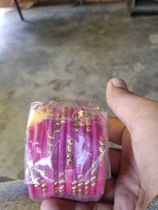 Pink Bangles with Gold Embellishments