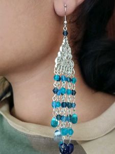 Blue Beaded Chandelier Earrings