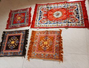 Kuber Industries Velvet Prayer Multipurpose Rug Mat (2 ft X 2 ft, 2-Gold, 2-Red and 2-Maroon=6 Rug Mat) &amp; 1 Kuber Industries Rugs (Red, Velvet, Standard)