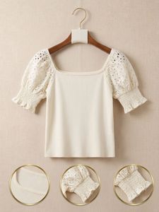 Cream Eyelet Puff Sleeve Top