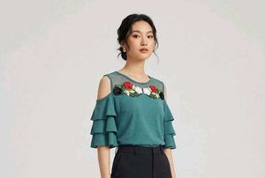 Embroidered Cold Shoulder Top