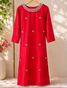 Red Embellished Kurta Set