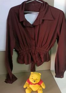 Maroon Collared Button-Up Tunic crop top