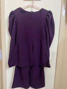 Coord set Purple Puff Sleeve Topwith pant