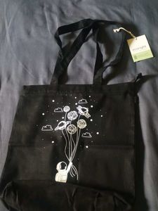 Black Tote Bag with Space Astronaut Design
