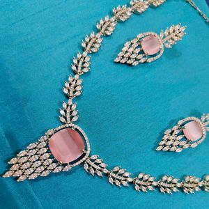 Elegant Pink Stone Necklace &amp; Earring Set