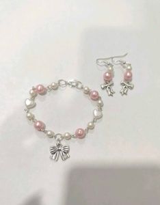 Bow coquette charm bracelet and earrings