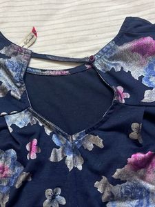 Navy Floral Print Top
