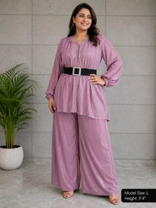 Chic Lilac Sequined Kurta Set with Palazzo