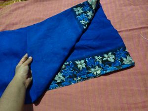 Vibrant Blue Saree with Floral Border