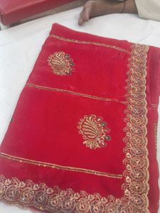 Elegant Red Embroidered Silk Saree