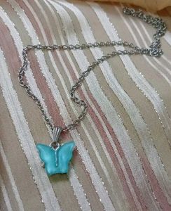 Cute Blue Butterfly Pendant Necklace