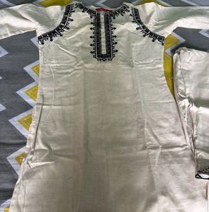 Cream Kurta Set with Black Embroidery
