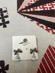 Cute Bow & Crystal Drop Earrings