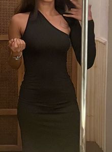 One Shoulder Long Sleeved Backless Bandage Dress